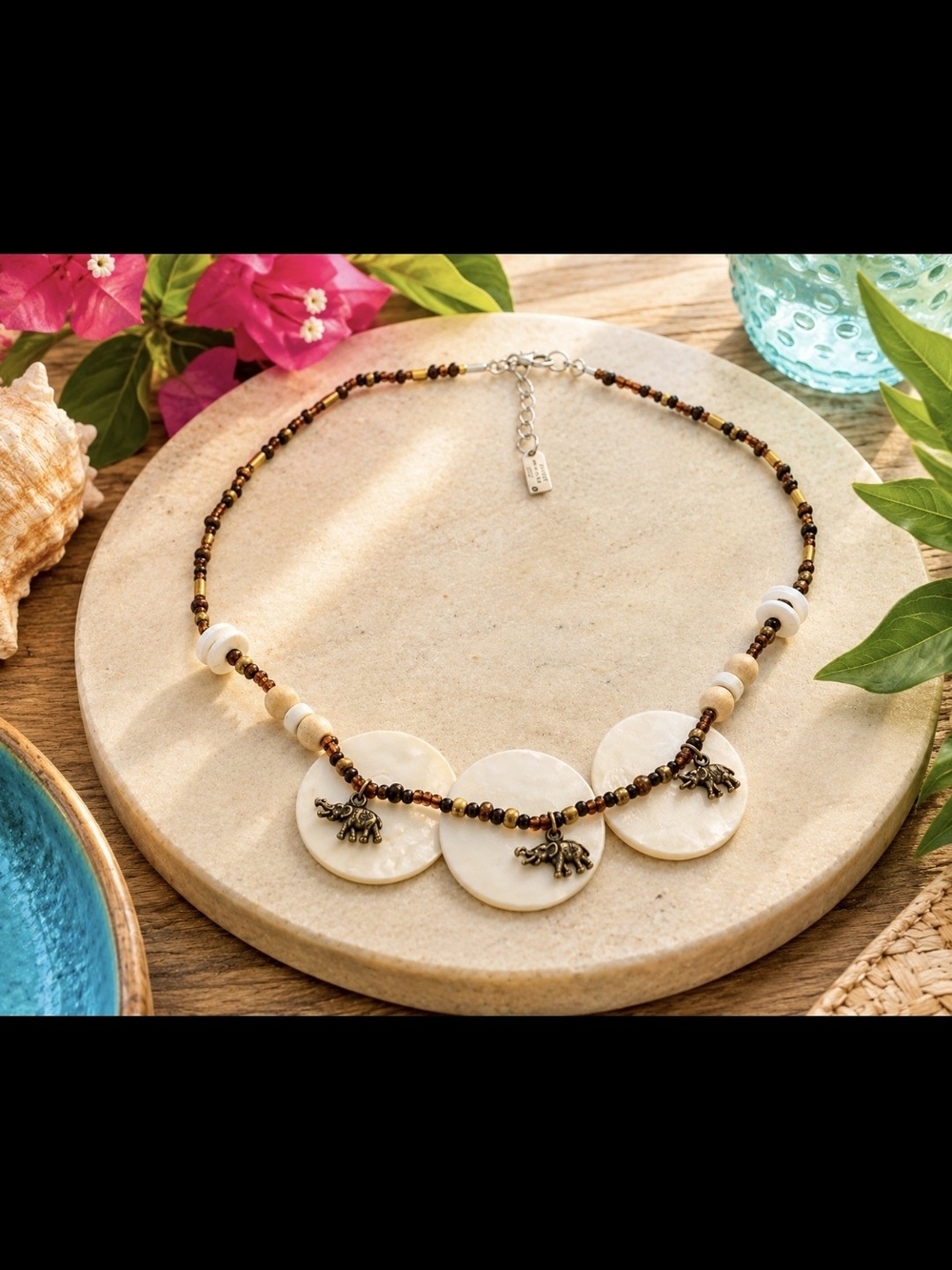 Ostrich Egg Shell Disc Beaded Necklace - Picture 5 of 5